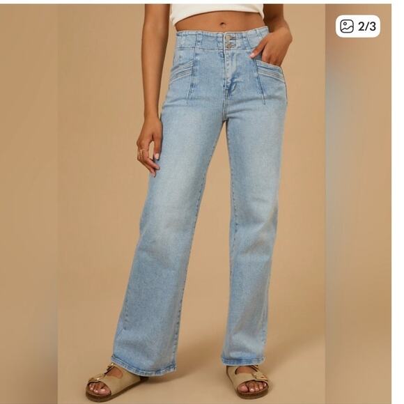 Altar'd State Tyla Wide Leg Stretch Jeans Medium Light Wash Size 25 NEW - Picture 1 of 10